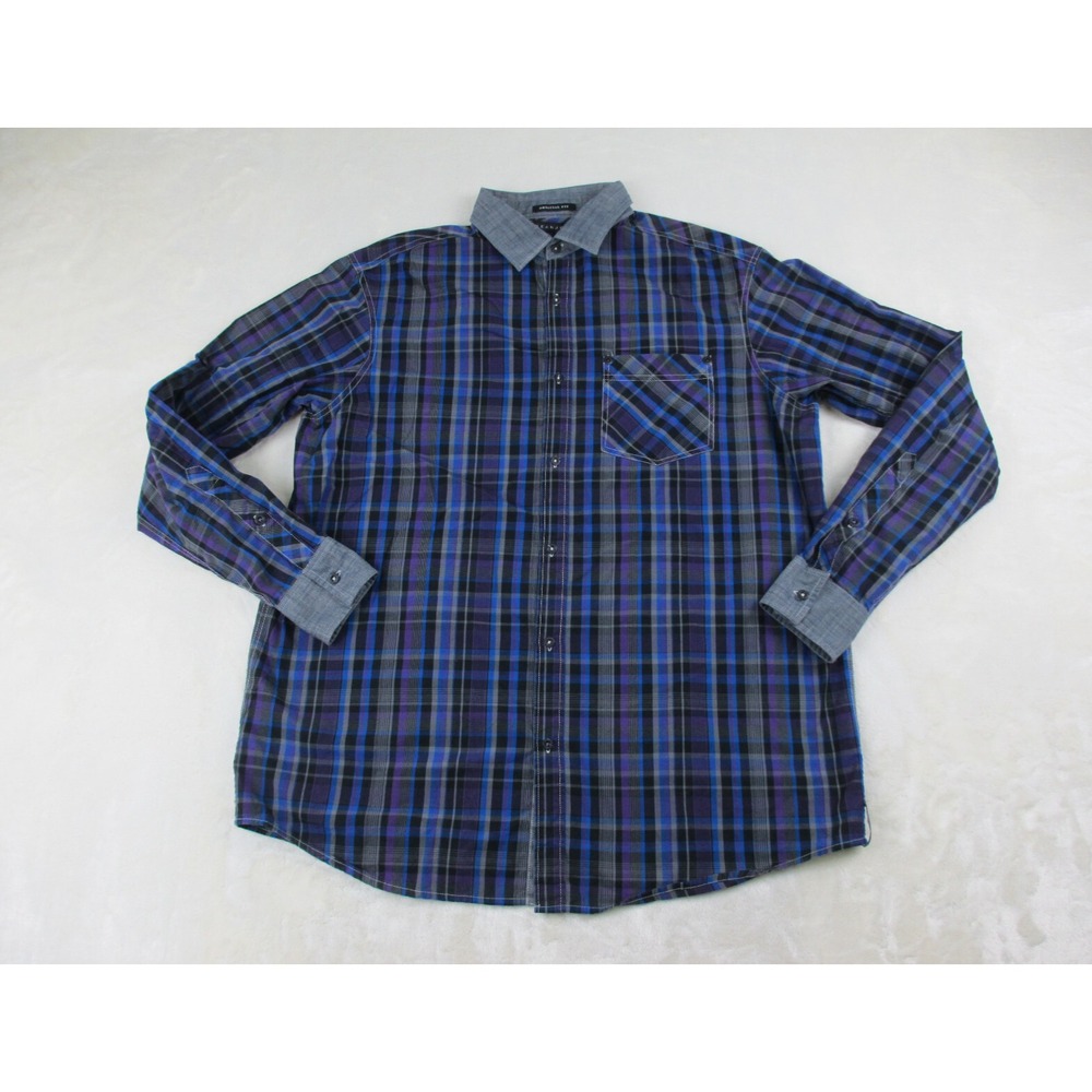Sean John Shirt Mens Extra Large Purple Button Up Plaid Original Fit Long Sleeve
